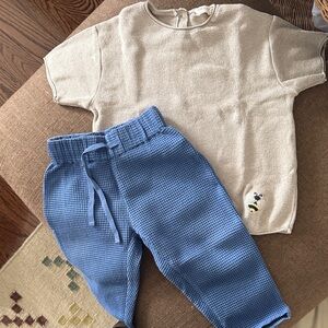 Kids Beige and Blue Matching Set